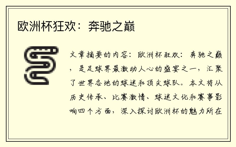 欧洲杯狂欢:奔驰之巅