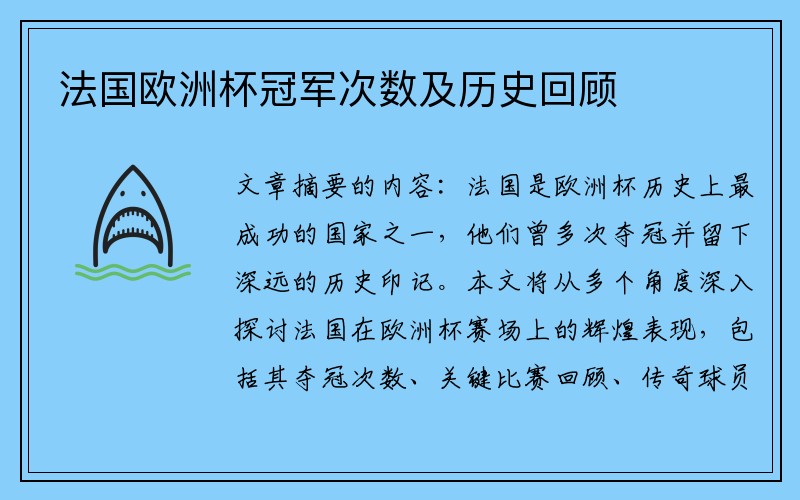 法国欧洲杯冠军次数及历史回顾