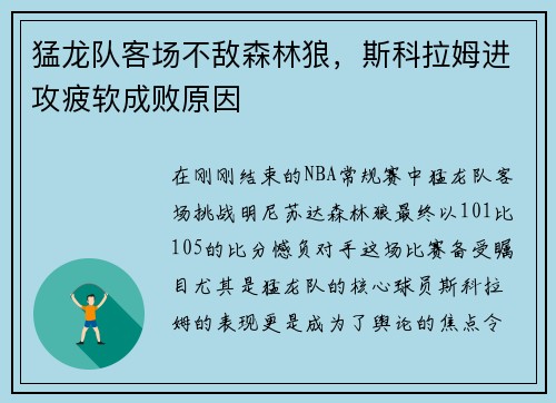 猛龙队客场不敌森林狼，斯科拉姆进攻疲软成败原因